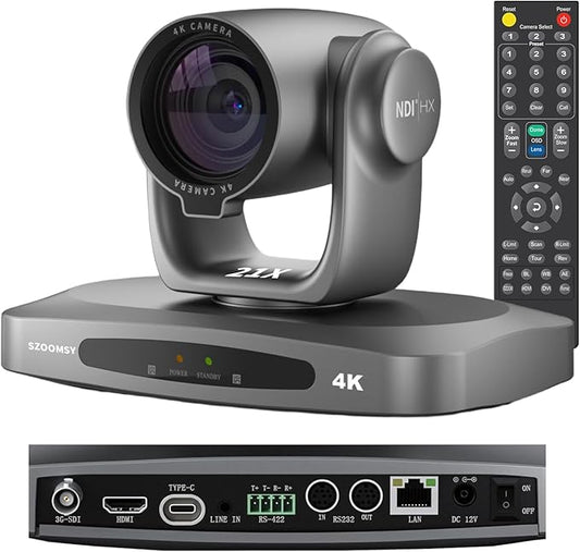 SZOOMSY 4K NDI Camera with AI Auto Tracking 21X Optical Zoom HDMI/SDI/USB 3.0/PoE/IP PTZ Camera 4K for Church Worship, Live Events, Video Conferencing (OBS, vMix, Zoom, Teams)