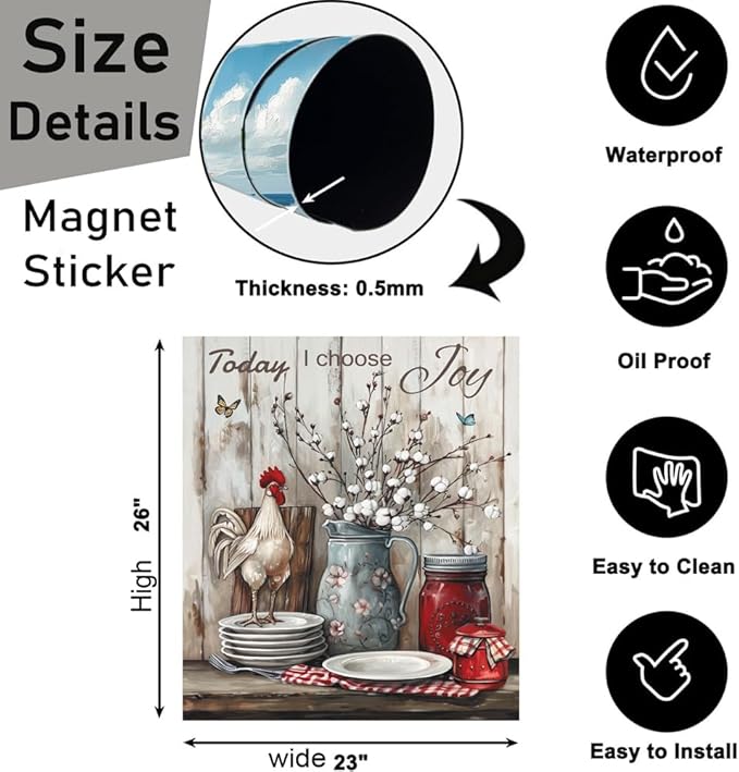 Generic Pastoral Style Vase Kapok Flower Dishwasher Sticker Kitchen Decor Magnet Cover for Door,Rustic Floral Farmhouse Rooster Refrigerator Magnetic Panel Decals for Home Appliances,23x26 in