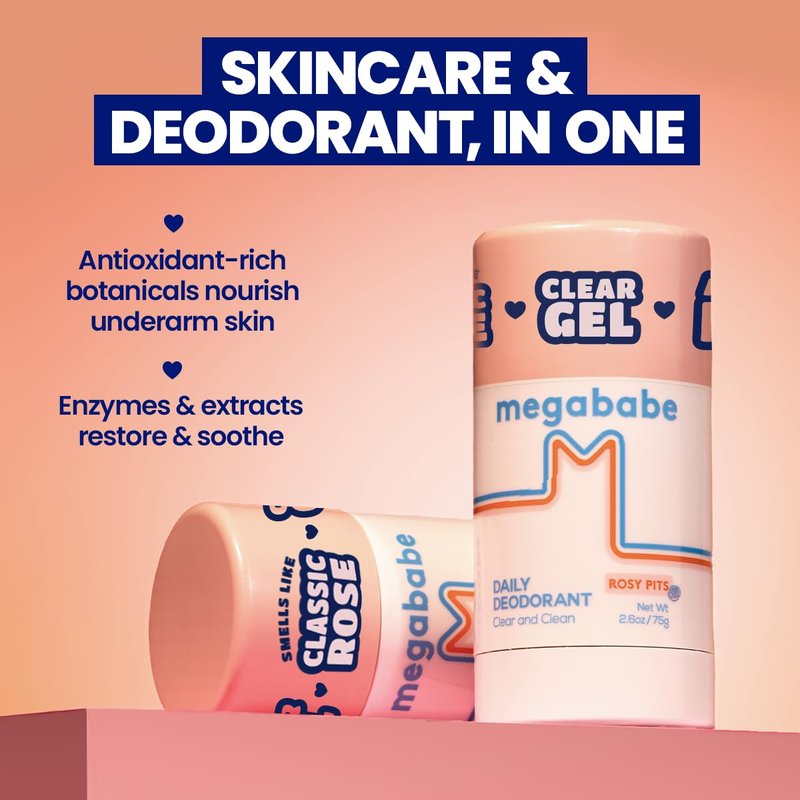 Megababe Daily Deodorant Rosy Pits | Summer and Hot Weather Essential | Aluminum-Free, Clear & Clean | 2.6 oz (Pack of 1)
