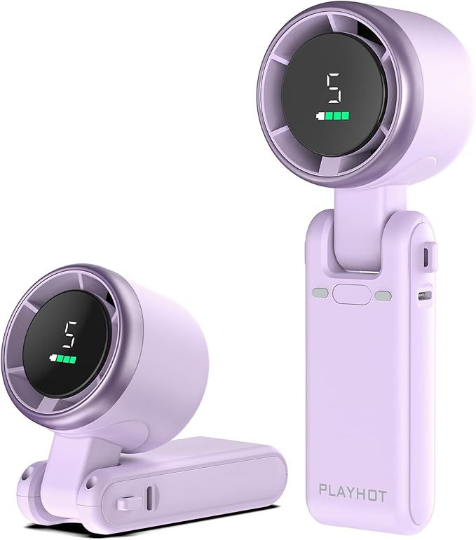 PlayHot Portable Handheld Turbo Fan, 5-Speed Personal Fan, USB-C Rechargeable Fan Up to 12 Hours, 3 IN 1 Hand Fan with Air Turbo Tech Cooling, Travel Fan for Cruise, Beach, Gifts for Women(Purple)