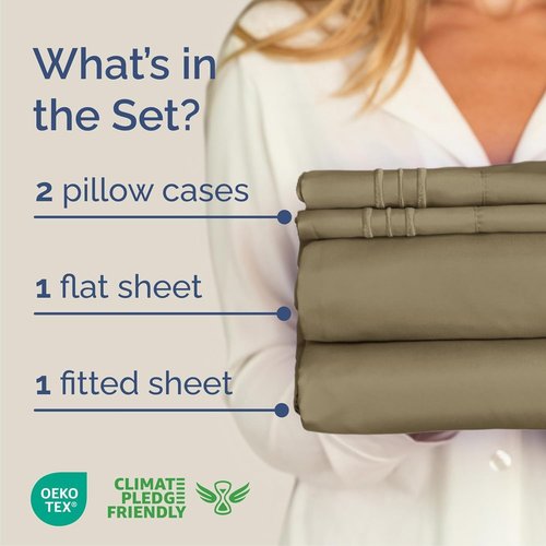 Cal King Size Sheet Set by Oeko-Tex | Comfy, Breathable & Cooling - Ultra-Soft, Wrinkle-Free Bedding in Khaki