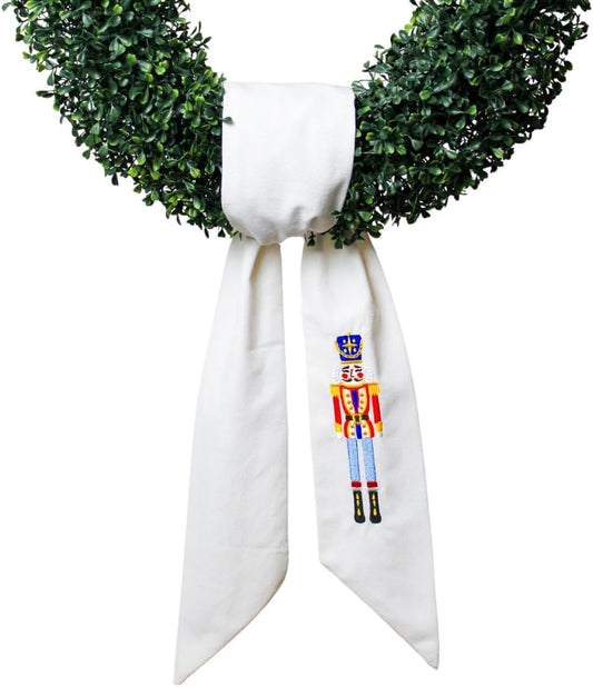 Nutcracker Linen Wreath Sash - Blank Embroidered Christmas Decor | 56" L x 4.5" W for Indoor/Outdoor Use