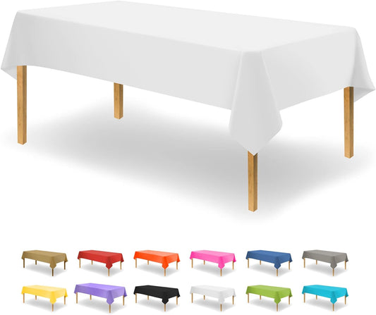 Party Dimensions White Disposable Plastic Tablecloth - 12 Pack for Rectangle Tables | 54 x 108 Inches, Perfect for Events & Weddings