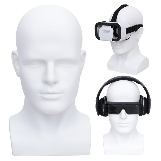 AMLUCKS Male Mannequin Head Professional PVC Manikin Head for Display Wigs Hats Headphone Mask Sunglasses Scarf Jewelry Display Stand (White)