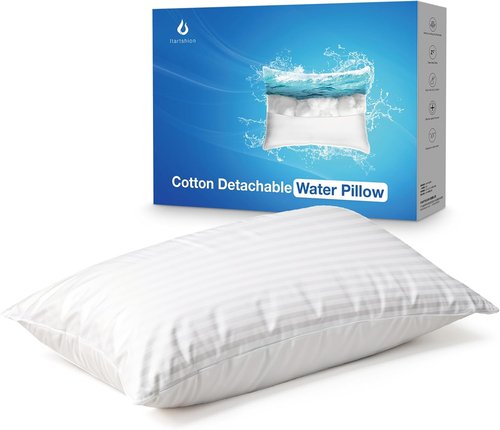 Itartshion® Water Pillow - 100% Cotton, 500 Thread Count, Adjustable & Ultra-Soft for Neck Pain Relief | Ideal for All Sleep Positions (Narrow Stripe)