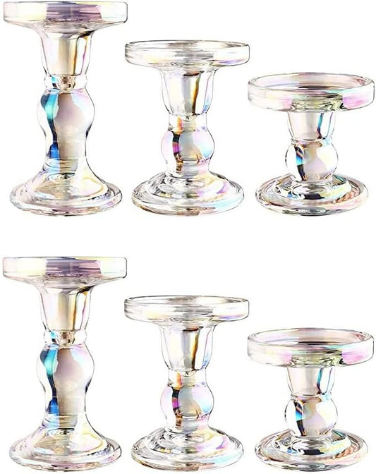 Skiennix 6-Piece Color Glass Candlestick Set - Elegant Crystal Holders for Weddings & Home Decor