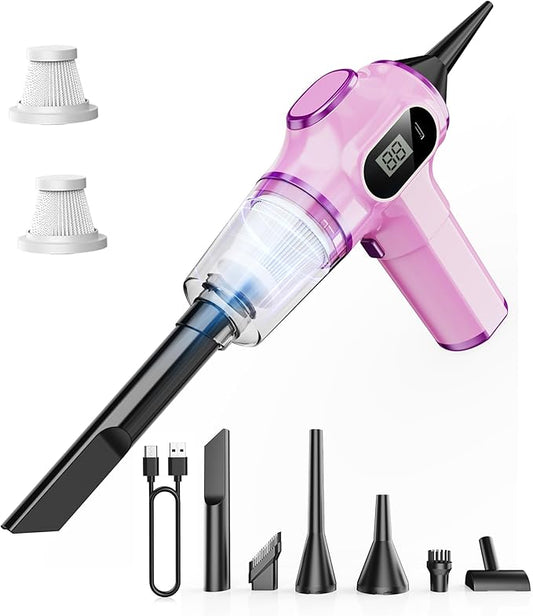 BELIBUY Women-Friendly Cordless Pink Car Vacuum Cleaner – 15000Pa Portable Mini Handheld Vacuum Cleaner, Effortlessly Handles Car,Office,Home & Pet Cleaning