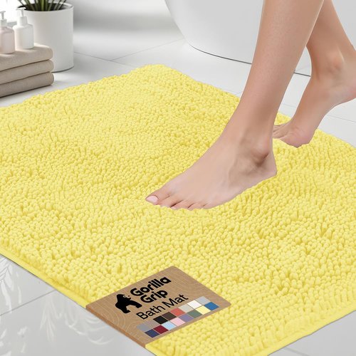 GORILLA GRIP Bath Rug Mat, Thick Soft Absorbent Chenille, Quick Dry Microfiber Mats, Rubber Backing Washable Shower Floor Rugs, US Designed Bathroom Bathmat Home Decor Accessories, 24x17 Yellow