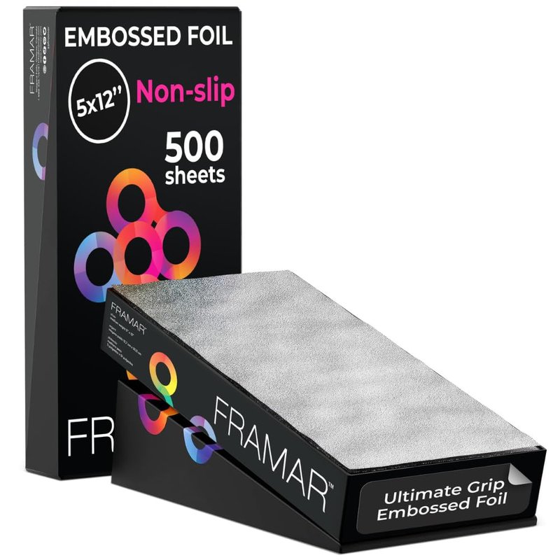 FRAMAR 5x12 Silver Embossed Pre Cut Hair Foils For Highlighting – Hair Foil For Hair Highlighting, Highlight Foils For Hair, Non Slip - 500 Foil Sheets