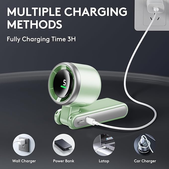 PlayHot Portable Handheld Turbo Fan, 5-Speed Personal Fan, USB-C Rechargeable Fan Up to 12 Hours, 3 IN 1 Hand Fan with Air Turbo Tech Cooling, Travel Fan for Cruise, Beach, Gifts for Women (Green)