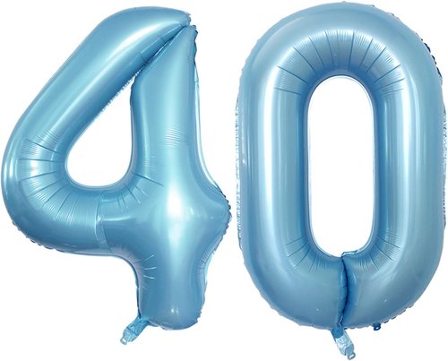 GOER Jumbo 40 Inch Light Blue Foil Balloons - Perfect for 40th Birthday & Anniversary Celebrations