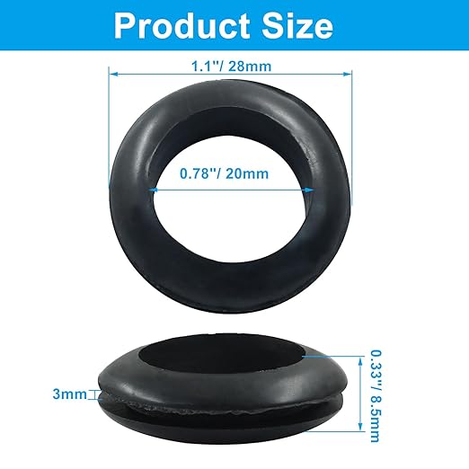 Kyuionty 24 Pcs Rubber Grommets, 3/4" Inside Diameter 7/8" Drill Hole Rubber Wire Grommets for Wire, Firewall, Cables, Plugs