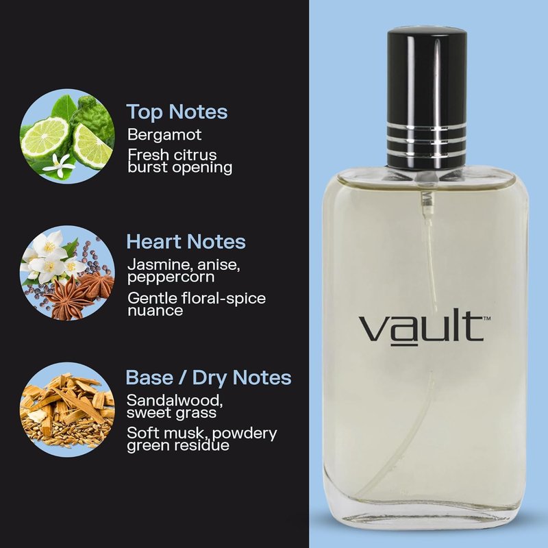 Vault Eau De Toilette Spray for Men - Bold Musk with Bergamot & Sandalwood | Long-Lasting 3.4 Fl Oz Fragrance