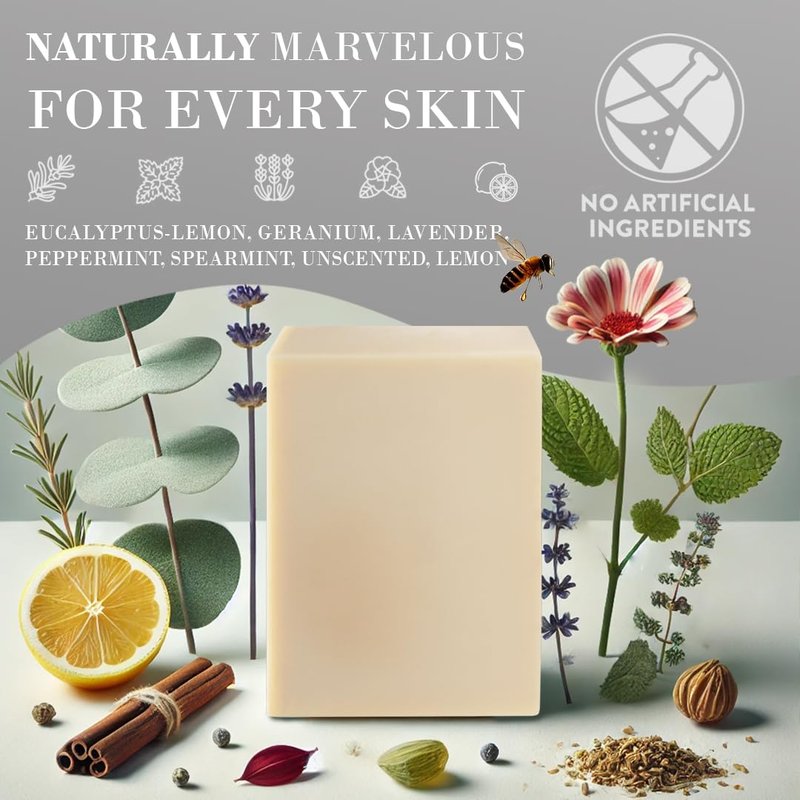 Geranium Tallow Soap Bar - Grass Fed Beef Tallow & Essential Oil | Gentle Cleanse for Face & Body, 3 Pack