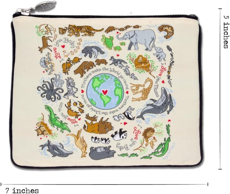 Catstudio Zipper Pouch - Embroidered Mom Design | Travel Toiletry Bag & Purse Organizer