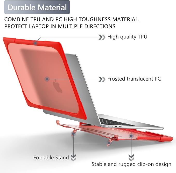 Batianda FlexStand Heavy Duty Case for MacBook Air 13.6 inch, Matte Red