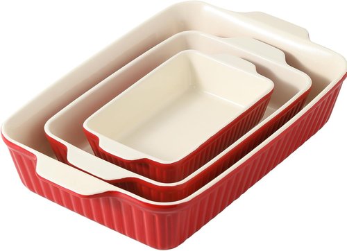 DOWAN Casserole Dishes - Set of 3 Rectangular Ceramic Baking Dishes, 135 oz Capacity, Red | Perfect for Oven Use