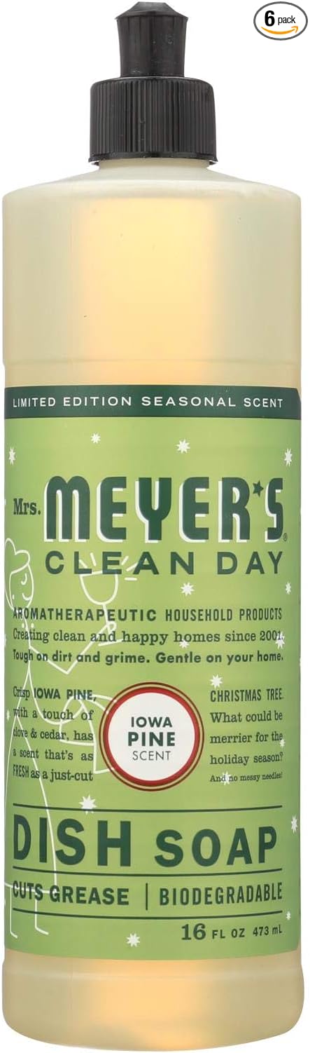Mrs. MEYER'S Liquid Dish Soap, Iowa Pine, 16 OZ (Pack of 6)