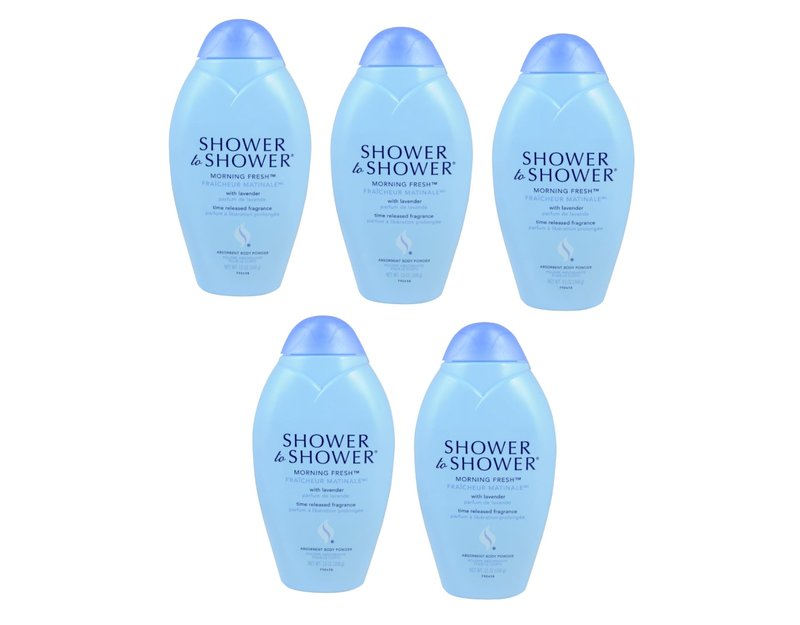 Shower to Shower Morning Fresh Body Powder with Lavender for Men & Women, Talc Free, Sweat Absorbing, Prevents Chafing & Odor, Deodorizing - 13 Ounce, Pack of 5