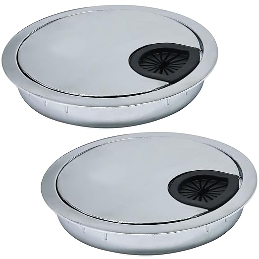 EASYEAH 2 Pcs Desk Grommet 3-1/8" / 80 mm, Desk Cord Hole Cover, Cable Grommet Metal Zinc Alloy Materilal, Desk Hole Grommet for Home & Office Pc, Detachable Cable Cord Organizer-Bright Silver