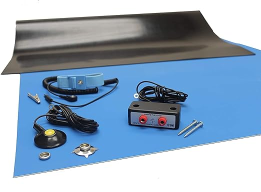 Scientific Americas Rubber ESD Anti-Static HIGH Temperature Soldering Mat - KIT-24" X 72" (2' x 6') - 0.08" Thick - Dual Bench and Wrist Strap - Blue