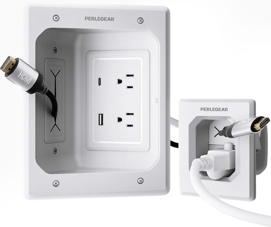 Perlegear In-Wall Cable Management Kit - USB & Type C Ports for Wall-Mounted TVs | Includes Drill Templates & Accessories