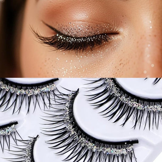 Festival Party Sparkling Glitter Sequins Fake Lashes Clusters - Silver Colored 5 Pairs eyelashes Extension,natural look colored lashes strip lashes dramatic lashes - Perfect for Anyone