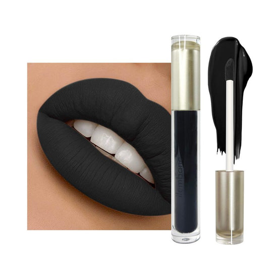 ilembane Matte Superstay Dark Black Liquid Lipstick, Pure Black, High Impact Color, Up to 16H Wear, Transfer-Proof Smudge Proof & Waterproof for Goth, Cosplay, Halloween, 0.17 Fl Oz (Mystical Moment)