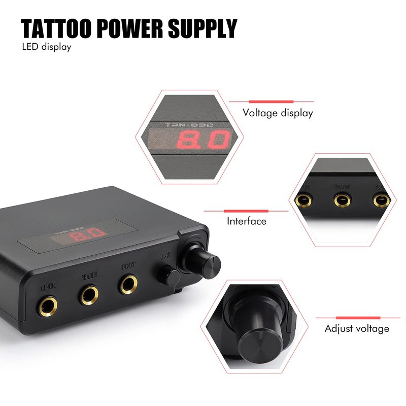 TATELF Complete Tattoo Gun Rotary Tattoo Machine Kit RCA G16 Short Pen 4.0mm Stroke Power Supply Foot Pedal 20pcs Cartridge needles 7 Colors ink for Beginners Tattoo Artists(Black)