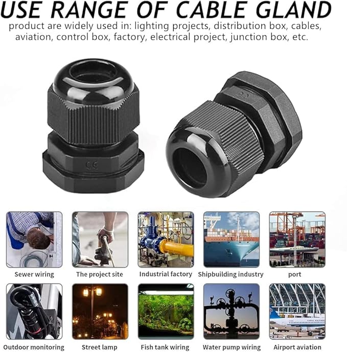 Cable Glands-PENGLIN 2” NPT Nylon Cable Connector,IP68 Waterproof Strain Relief Cord Adjustable Connector with Gaskets for Electrical Box (2 Inch (6-Pack))