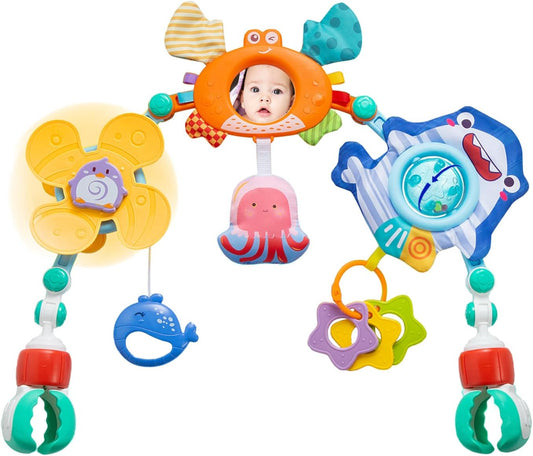 Skiennix Adjustable Baby Stroller Arch Toy - Infant Car Seat Toy with Mirror & Sound | Perfect Gift for 6-12 Months