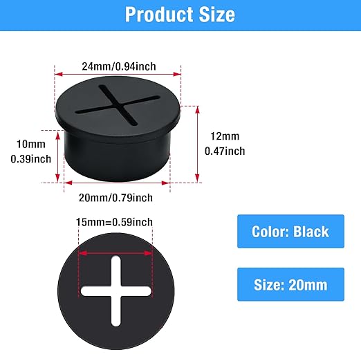BOPOREAE Desk Grommet, 3/4 in 20 mm Silicone Rubber Grommets, Black Desk Hole Cover for Cables, Flexible Wall Cord Pass Through Grommet for Office Table Computer Home Furniture Wire Organizer-8 Pcs