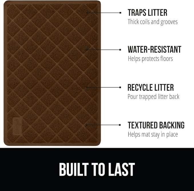 GORILLA GRIP Cat Litter Box Mat, 47x35, Water Resistant, US Designed Kitty Litter Trapping Mats, Easy to Clean, Scatter Control, Less Mess and Clean Floors, Kitten Supplies for Indoor Cats, Brown