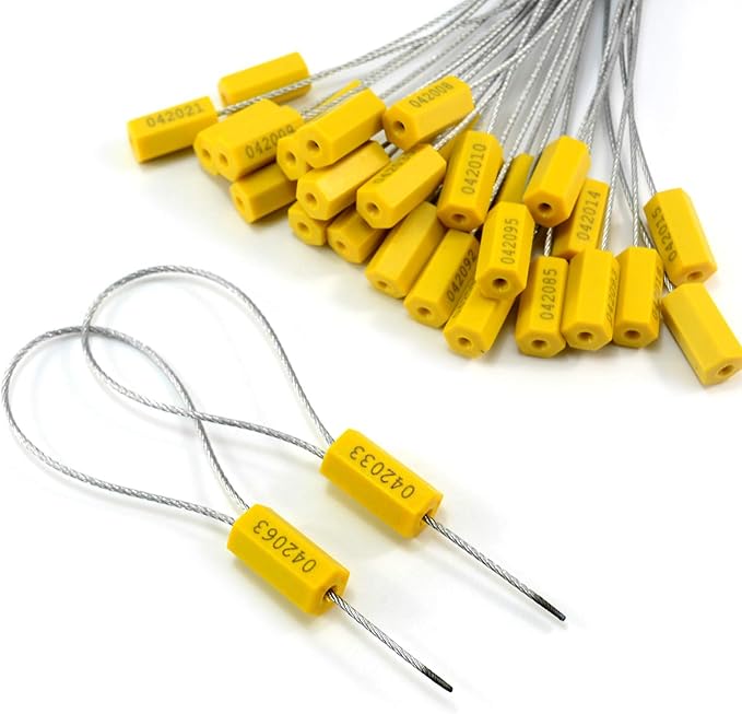 1000PCS Yellow Steel Cable Seals Metal Security Seal Numbered Metal Truck Trailer Seals Security Tags Tamper Evident Tags Container Seals Pull Tight Steel Wire Seals