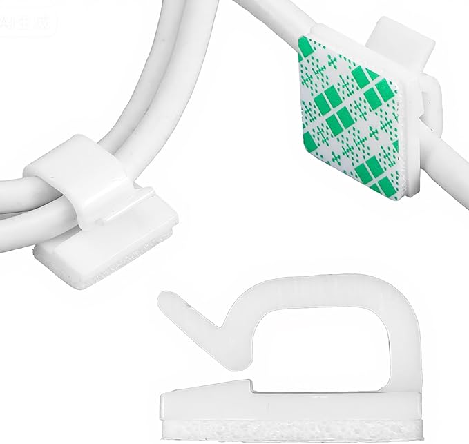 Gjinxi 100 PCS Adhesive Cable Clips Ethernet Cord Holder Ties, U Shape Cable Wall Clip Wire Clips Organizer, Cord Management Staples for Ethernet Wire Holders for Cords Christmas Lights TV PC Desk Car