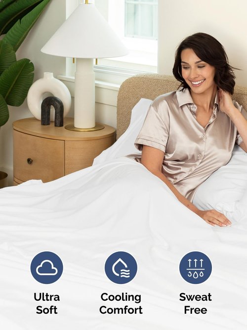 Extra Deep Queen Sheet Set - 4 Piece Ultra Soft Cooling Bed Sheets | Fits 18-24 Inch Mattresses - White