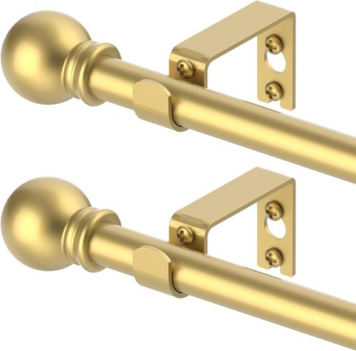 GXOACKJ Gold Curtain Rods - Heavy Duty 5/8 Inch Metal Set for Windows 32 to 62 Inch | 2 Pack with Brackets