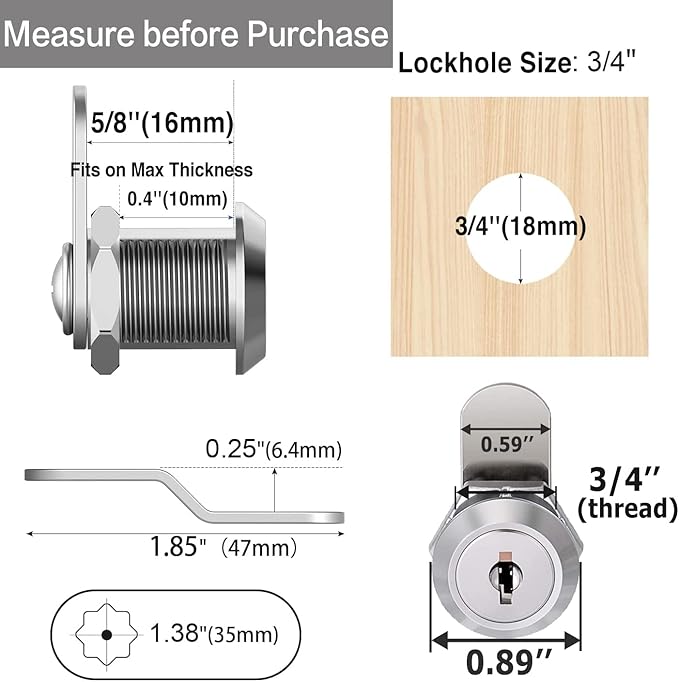 Sartatue Cabinet Cam Locks Keyed Alike, 5/8'' Fits on 3/8'' Max Door Thickness, Secure File Drawer Mailbox RV Storage Replacement Set, Zinc Alloy (5/8 Inch 2Pcs)