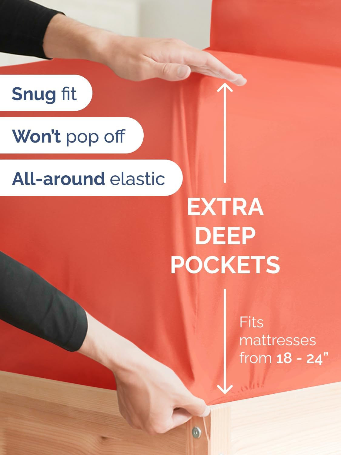 Skiennix Extra Deep King Sheet Set - 6 Piece Breathable Cooling Bedding - Soft, Wrinkle-Free Coral
