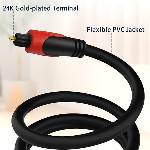 Kxable Optical Audio Cable 6.6FT/2M, Digital Audio Fiber Optic Cable Toslink, Flexible Jacket, Compatible with Home Theater, Sound Bar, PS4, Xbox, TV and More