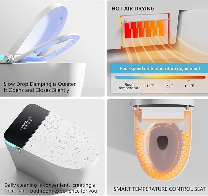 Smart Toilet with Bidet Built In with Warm Water Sprayer and Dryer, Foot Sensor Operation,Heated Seat toilet with LED Display for Bathroom,One Piece Bidet Toilet with Auto Dual Flush