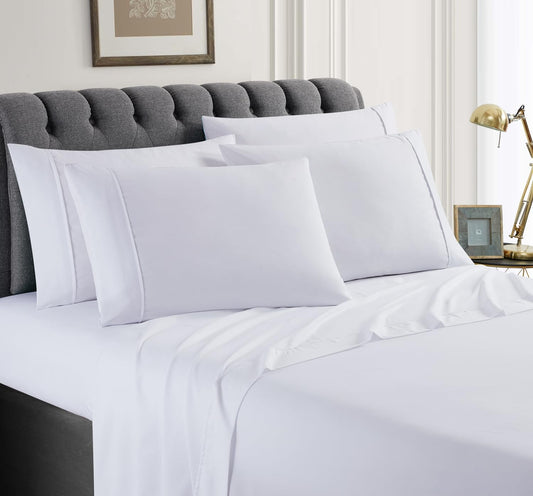 Queen Size Bed Sheets Set by LuxHome | 4PC Solid Breathable Microfiber - Hotel Luxury Fade Resistant Bedding in White