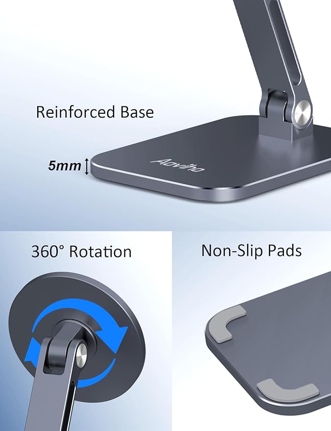 Aoviho Magnetic Phone Stand for MagSafe Adjustable - Aluminum Portable Phone Holder for Desk with 360° Rotating Head Compatible with iPhone 16/15/14/13/12 Pro Max and Magnetic Phone Case, Grey