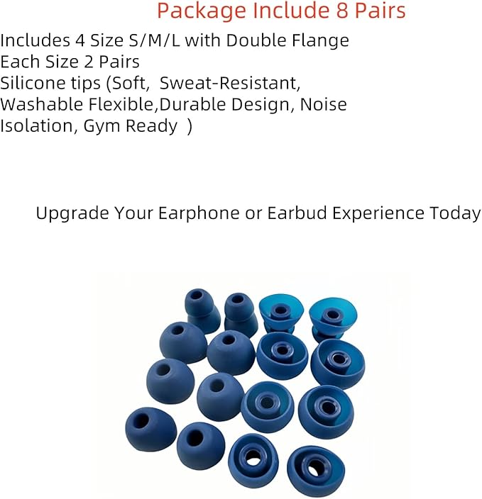 Aginkgo Replacement Ear Tips for Beats Urbeats2.0 Tour2.0 ibeats Beats x, Beats Flex Secure Fit for Powerbeats Pro Silicone Earbuds Washable Sweat-Resistant Noise Isolation 8 Pairs (Dark Blue)