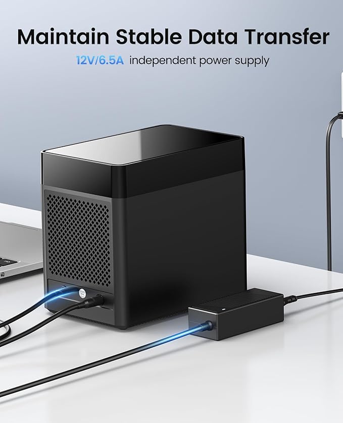 ORICO 5 Bay 3.5 Inch Hard Drive Enclosure USB C to SATA Magnetic Tool-Free External HDD Enclosure with 12V/6.5A Power Adapter for Family Storage Supports 2.5/3.5 inch Drives Max 110TB (5x22TB)