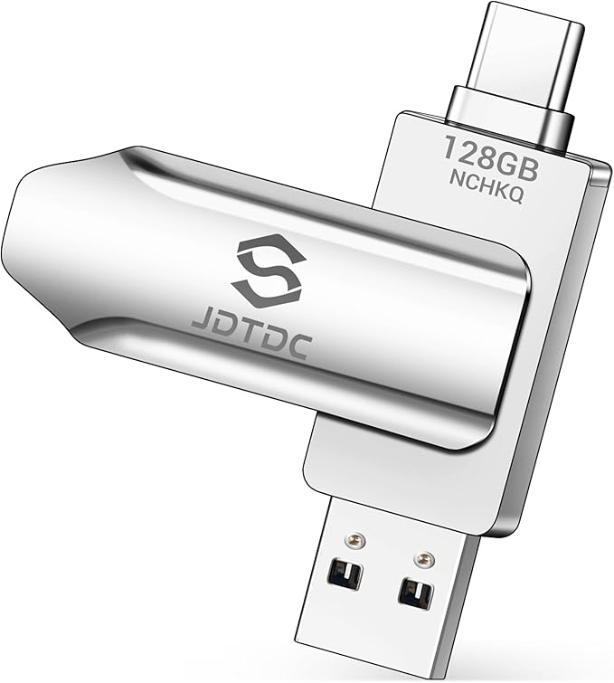 128GB Photo-Stick-iPhone-17/16/15-Flash-Drive iPhone USB C Memory Stick One-Click Backup Photos Videos & Contacts Secure-External-Storage-iPad-Photo-Backup-Thumb-Drive Android-Photo-Storage-Stick