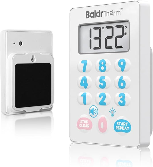 BaldrTherm Digital Kitchen Timer Waterproof, Strong Magnetic Cooking Timer with 3 Adjustable Volume Levels & Silent Flashing Light, Countdown Timer for Cooking, Baking Shower, Classroom, Cute
