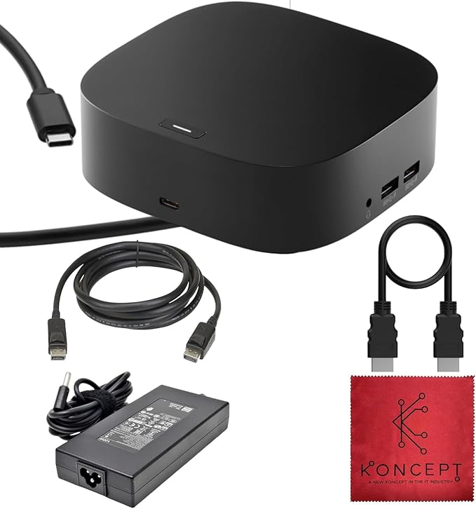 HP Docking Station for Laptop Dual Monitor and Charging - 5TW10AA / 5TW10UT / 5TW10AA#ABB USB-C G5 Dock with 120W AC Adap TER + HDMI Cable + DisplayPort Cable + Cleaning Cloth (Renewed)