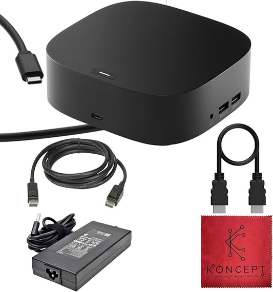 HP Docking Station for Laptop Dual Monitor and Charging - 5TW10AA / 5TW10UT / 5TW10AA#ABB USB-C G5 Dock with 120W AC Adap TER + HDMI Cable + DisplayPort Cable + Cleaning Cloth (Renewed)