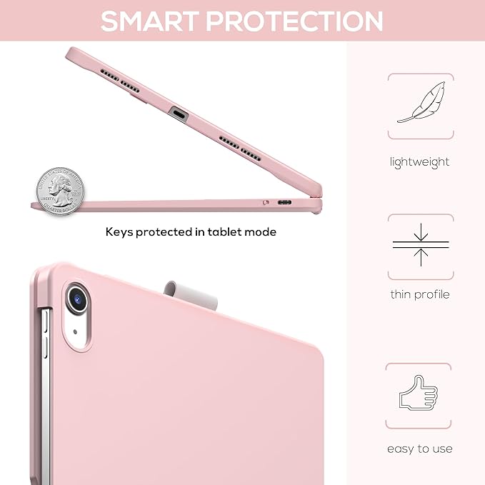 typecase Touch iPad 11th 10th Generation Case with Keyboard (11" 2025, A16 & 10.9" 2022) – 360° Rotatable, 11-Color Backlit, Multi-Touch Trackpad, Pencil Holder, Thin & Light – Light Pink